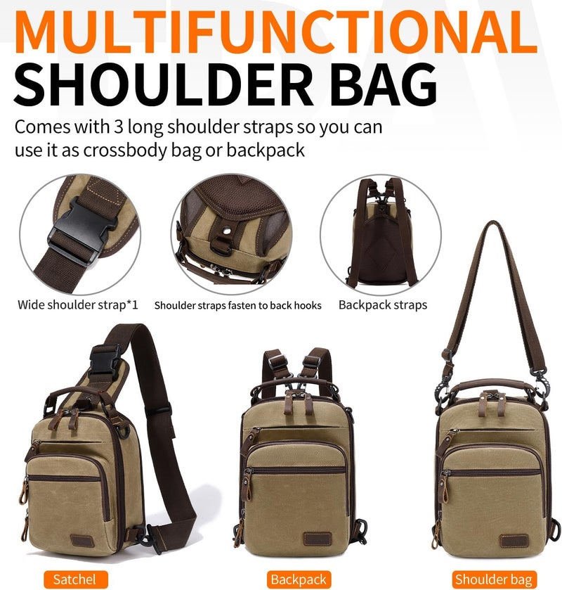 NerIion Nerlion Sling Bag for Men Waxed Canvas Crossbody Bag Chest Bag Water Resistant Shoulder Bag Casual Daypack - Image 5